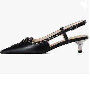 XYD Black Slingback Rivets Pointed Toe Low Heels Sandals Lace Up Bowtie Pump